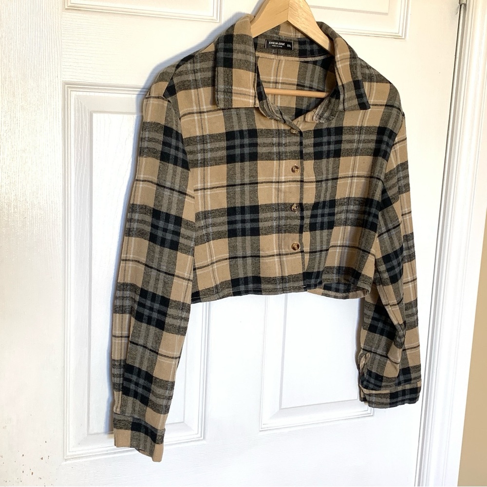⚡️3 for 25⚡️ SHEIN Curve Plaid Cropped Button-Up Shirt Women’s Size 0XL